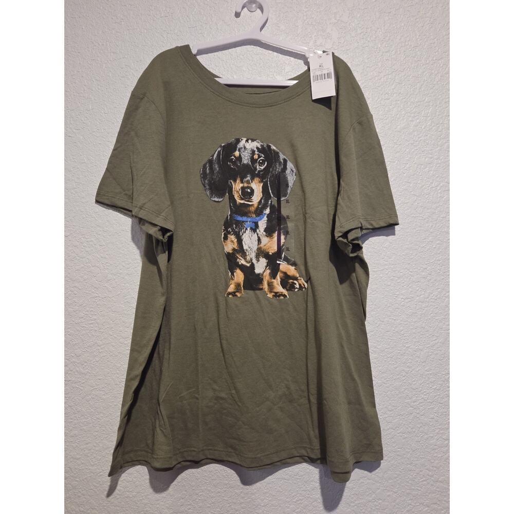 Zoe & Liv T-shirt Kids Unisex Daschund Dog Shirt Crew Neck Green Size XL